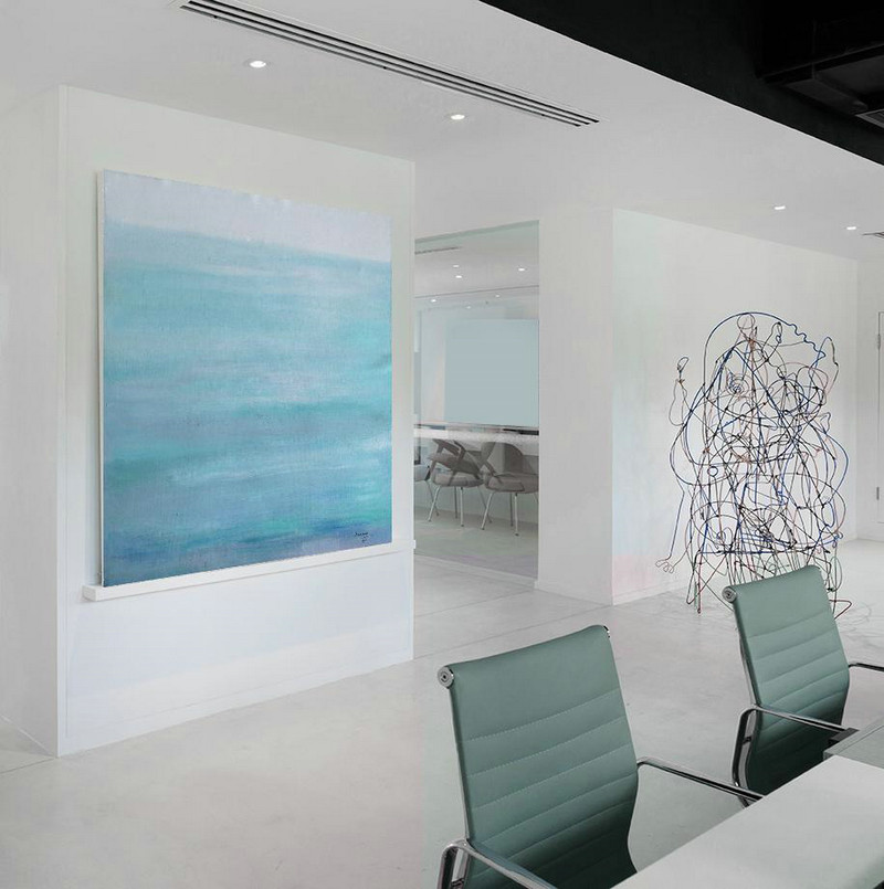 Handmade Painting Large Abstract Art,Large Abstract Landscape Oil Painting On Canvas,Modern Art Abstract Painting,Grey,Lake Blue,White